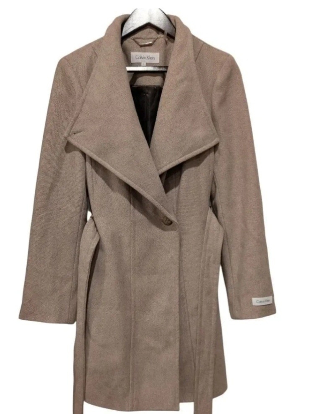 Calvin Klein Taupe Belted Wool-Blend Trench Coat